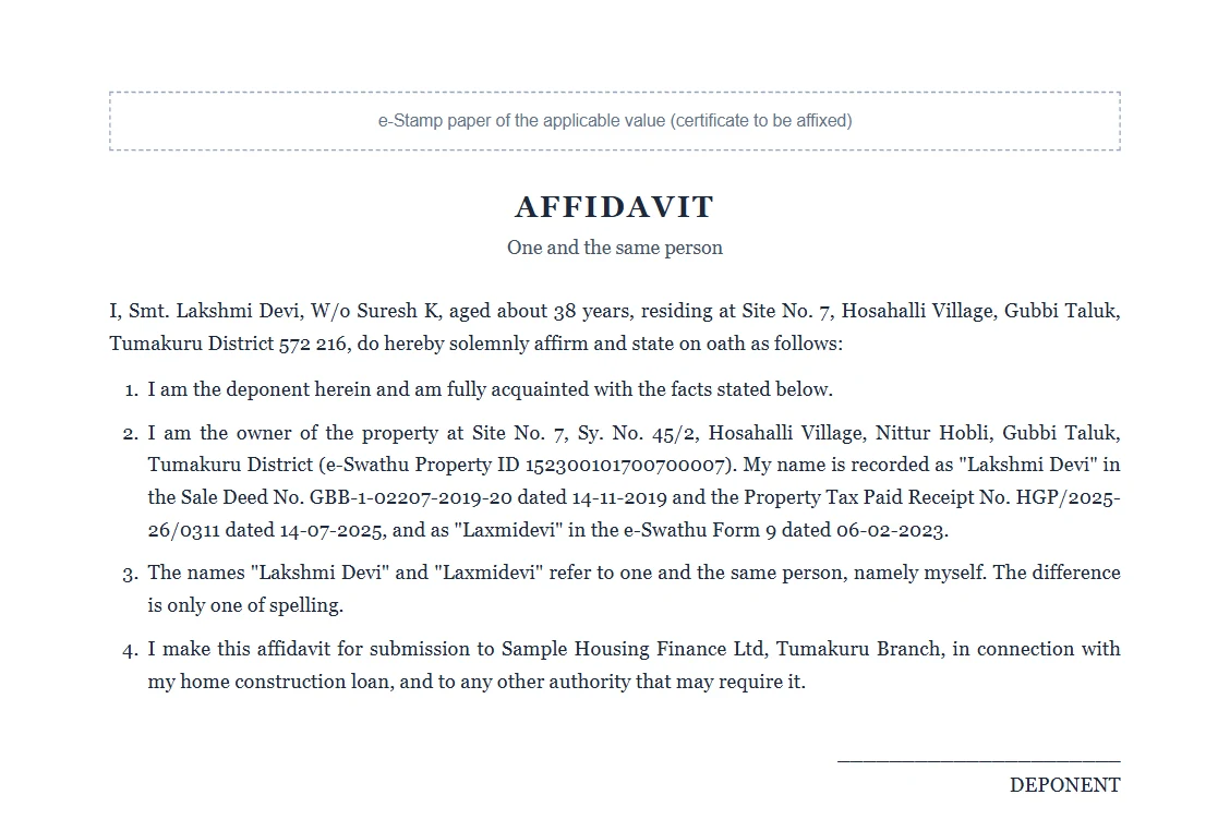After: affidavit declaring that Lakshmi Devi and Laxmidevi are one and the same person