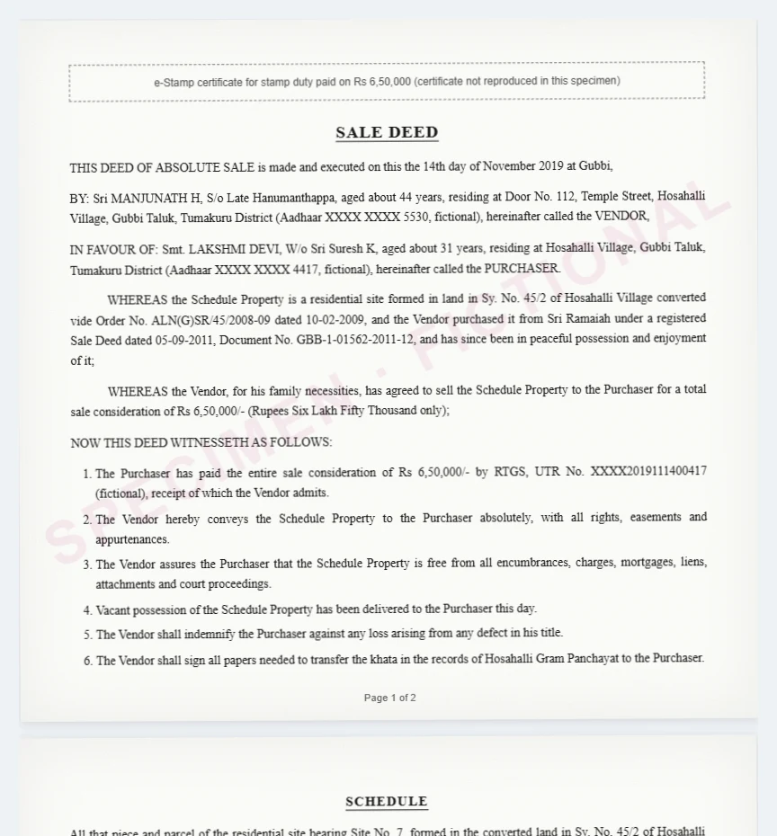 aff-before-deed. Annotated: Sale deed, 2019: "LAKSHMI DEVI".